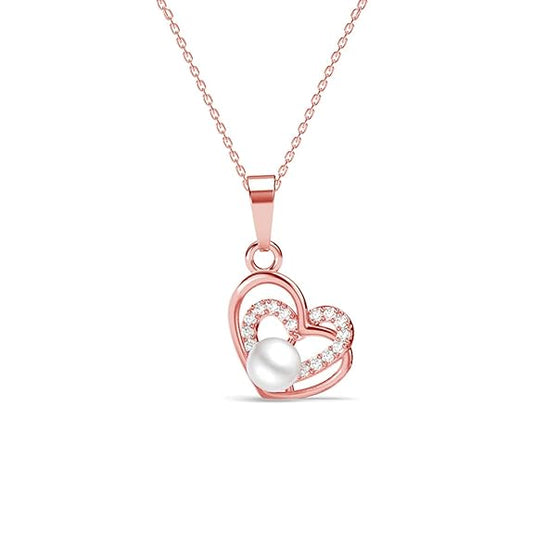 Pearl Heart Necklace in Sterling Silver Adah Freshwater Pearl Pendant Design with Rose Gold Plated Swiss Zirconia