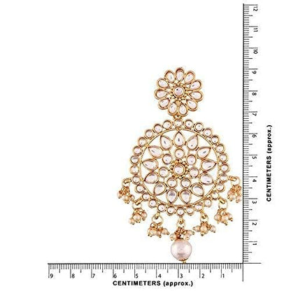 Indian Head Jewelry in 18K Gold Plated Kundan & Pearl Chandbali Earring Set