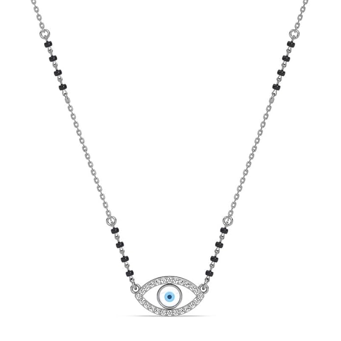 Evil Eye Mangalsutra in 925 Sterling Silver Tanmaniya Pendant with Black Beads Chain Platinum Plated