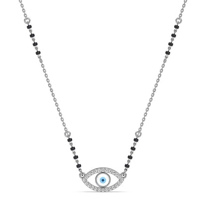 Evil Eye Mangalsutra in 925 Sterling Silver Tanmaniya Pendant with Black Beads Chain Platinum Plated