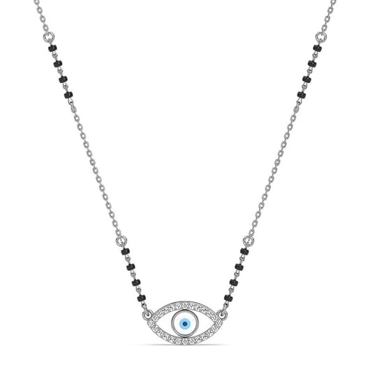 Evil Eye Mangalsutra in 925 Sterling Silver Tanmaniya Pendant with Black Beads Chain Platinum Plated