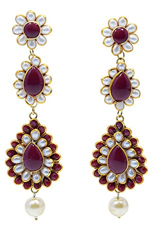 Valentine Gift : Handcrafted Kundan Pachi Light Weight Jhumka Jhumki Earrings With Pearl For Girls & Womens