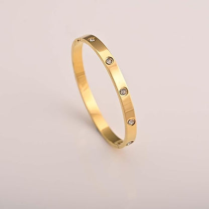 18K Gold Plated Crystal Love Bangle - Gold