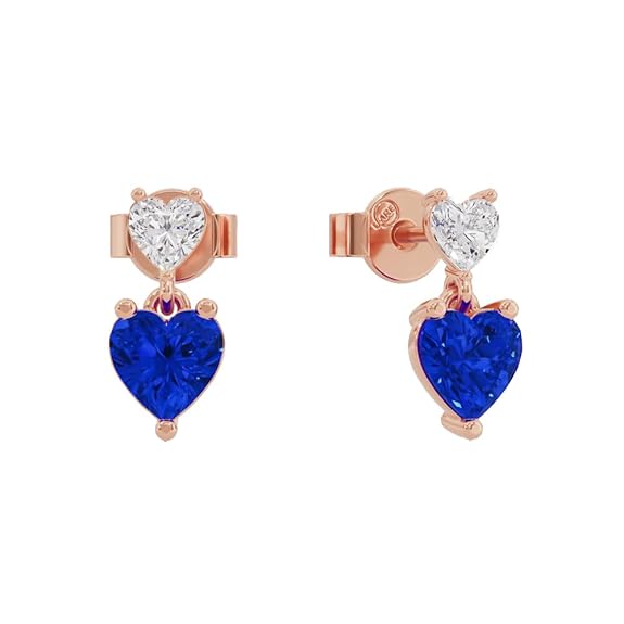 Sterling Silver Dual Heart Gold Dangle Earrings