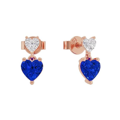 Sterling Silver Dual Heart Gold Dangle Earrings