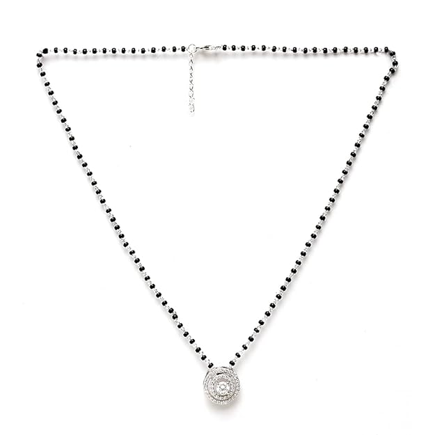 Indian Wedding Necklace Mangalsutra in 925 Sterling Silver Platinum Plated Stone Studded Bridal Design