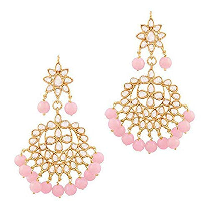 Bridal Mang Tika in Gold Plated Pearl and Kundan Studded Earring Set