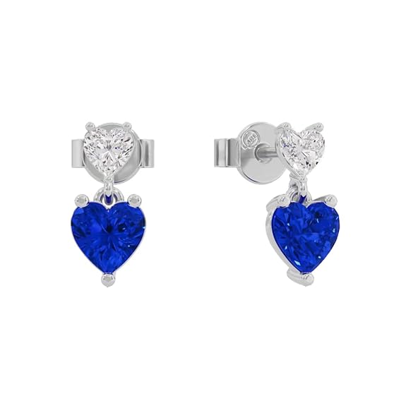 Sterling Silver Dual Heart Gold Dangle Earrings