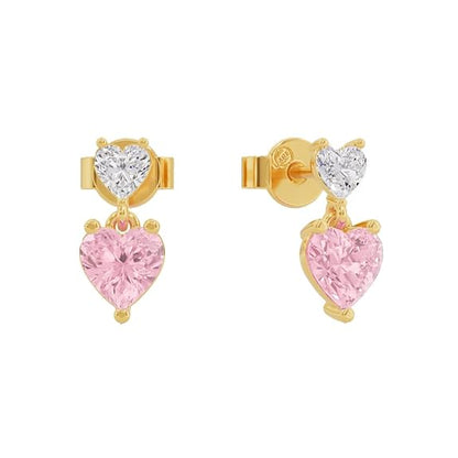 Sterling Silver Dual Heart Gold Dangle Earrings