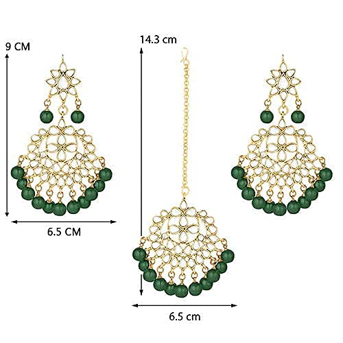 Bridal Mang Tika in Gold Plated Pearl and Kundan Studded Earring Set