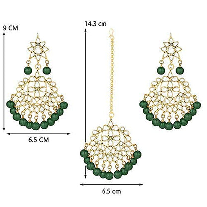 Bridal Mang Tika in Gold Plated Pearl and Kundan Studded Earring Set