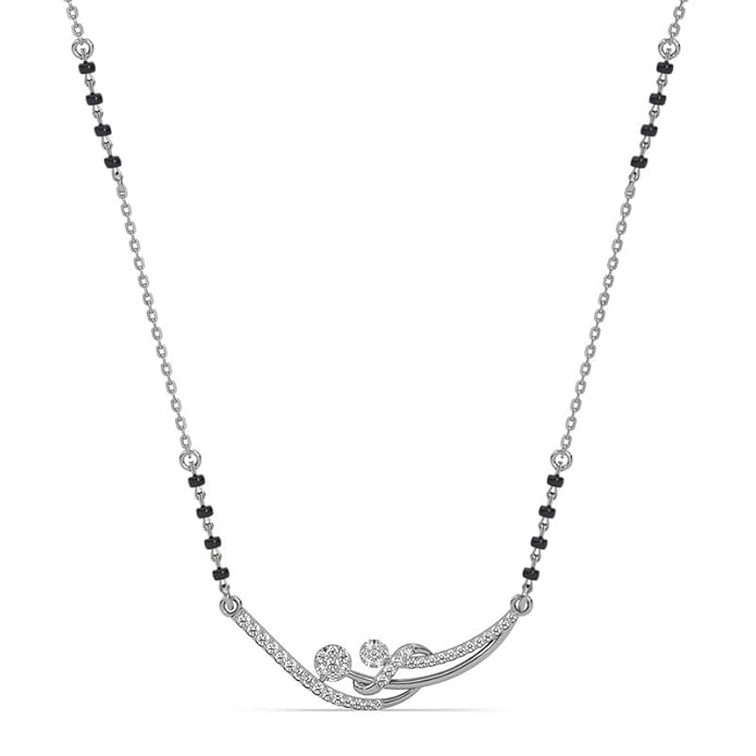 Black Beads Mangalsutra in 925 Sterling Silver Tanmaniya Pendant with Classic Black Beads Chain Platinum Plated