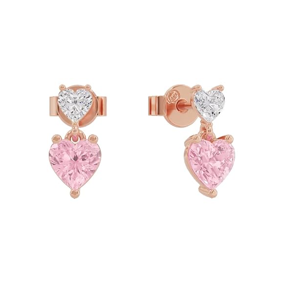 Sterling Silver Dual Heart Gold Dangle Earrings