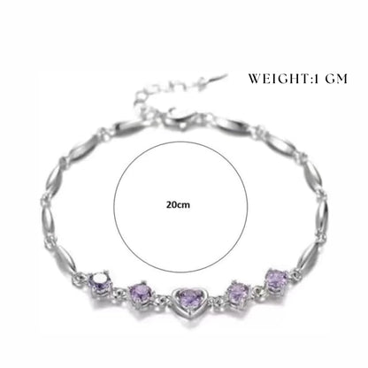 Copper Sterling Silver Plated Heart Shape Designed Charm Bracelet for Women