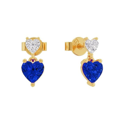 Sterling Silver Dual Heart Gold Dangle Earrings