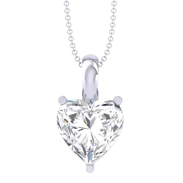 Sterling Silver Heart Necklace in 92.5 White Gold Plated Solitaire Pendant Design