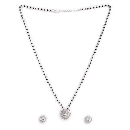 Mangalsutra with Earrings in 925 Sterling Silver Contemporary Stone Studded Platinum Plated Jewellery Set