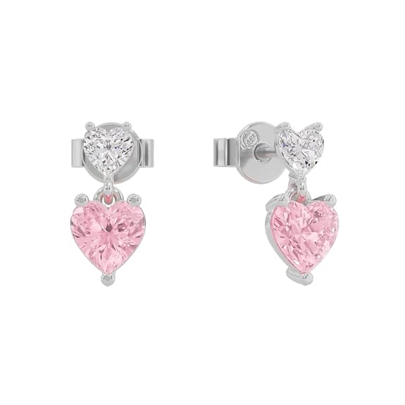 Sterling Silver Dual Heart Gold Dangle Earrings