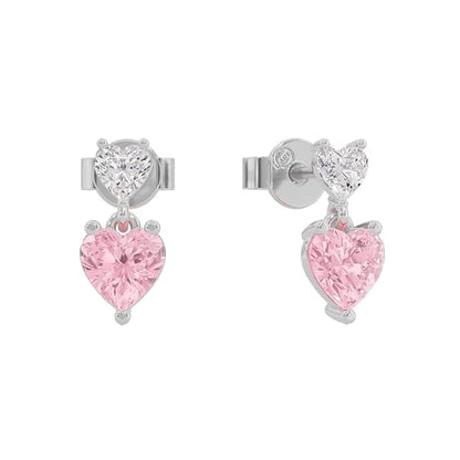 Sterling Silver Dual Heart Gold Dangle Earrings