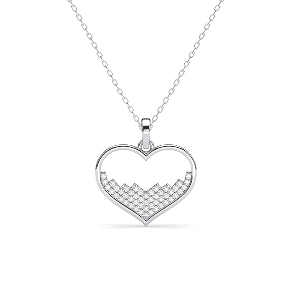 Heart in Heart Necklace in 925 Sterling Silver Cuore Design with Platinum Plated Zirconia