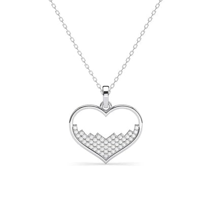 Heart in Heart Necklace in 925 Sterling Silver Cuore Design with Platinum Plated Zirconia