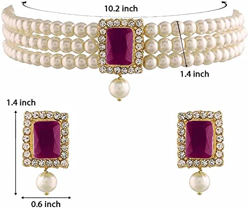 Pearl Choker Necklace in Gold Plated Traditional Stone and Pearl Choker Necklace Jewellery Set for Women