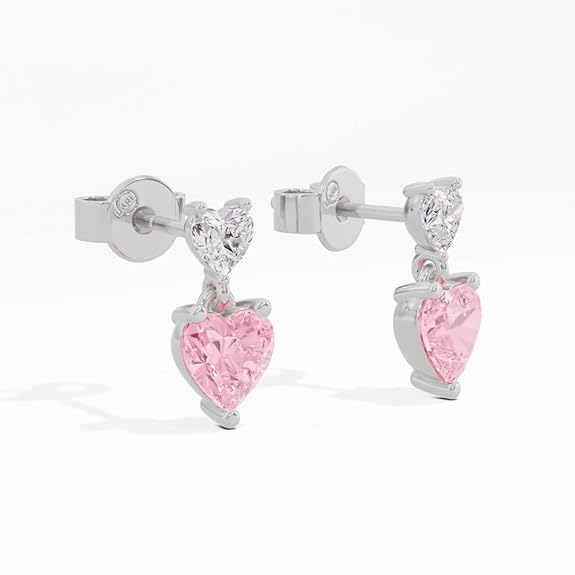 Sterling Silver Dual Heart Gold Dangle Earrings