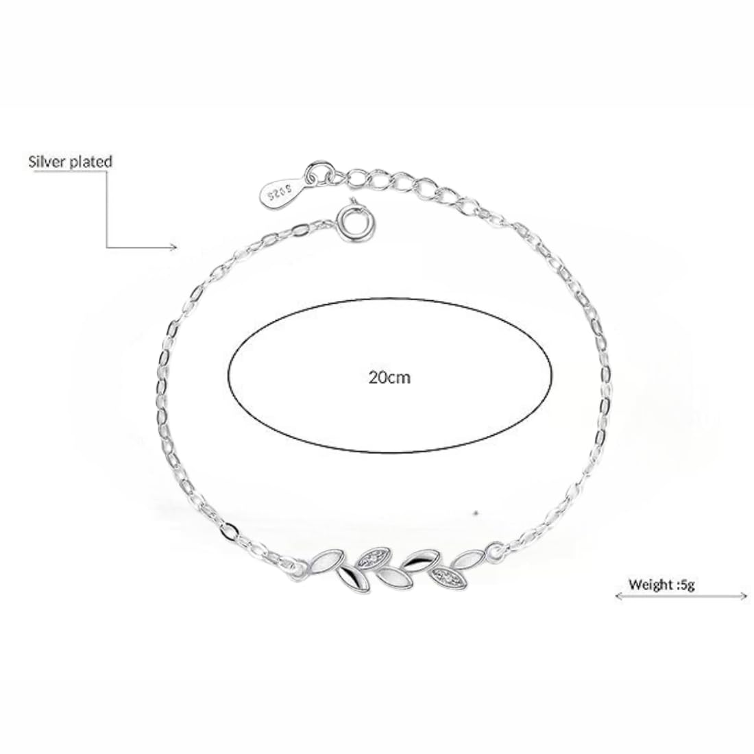 Copper Sterling Silver Plated Charm Bracelet for Women & Girls