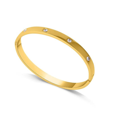 18K Gold Plated Crystal Love Bangle - Gold