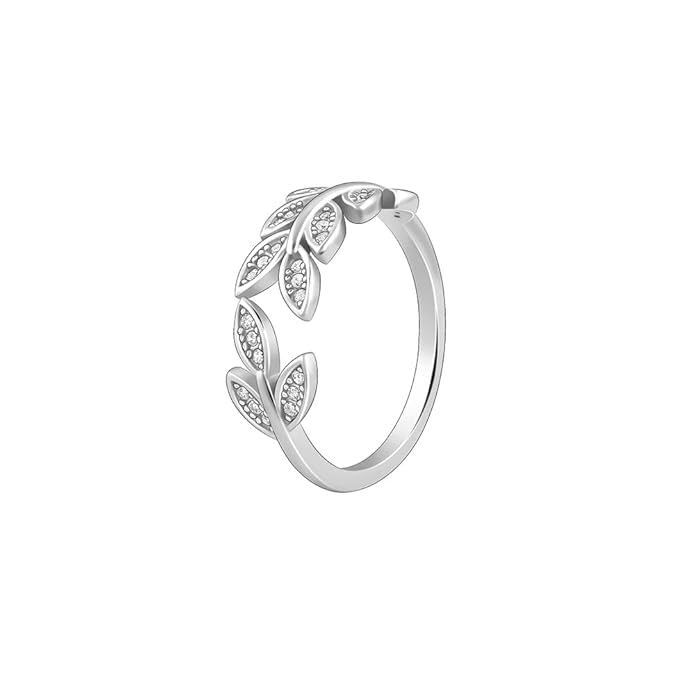 Leaf Engagement Ring in 925 Sterling Silver Zircon Leaf Adjustable Design