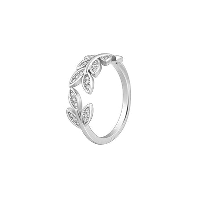 Leaf Engagement Ring in 925 Sterling Silver Zircon Leaf Adjustable Design