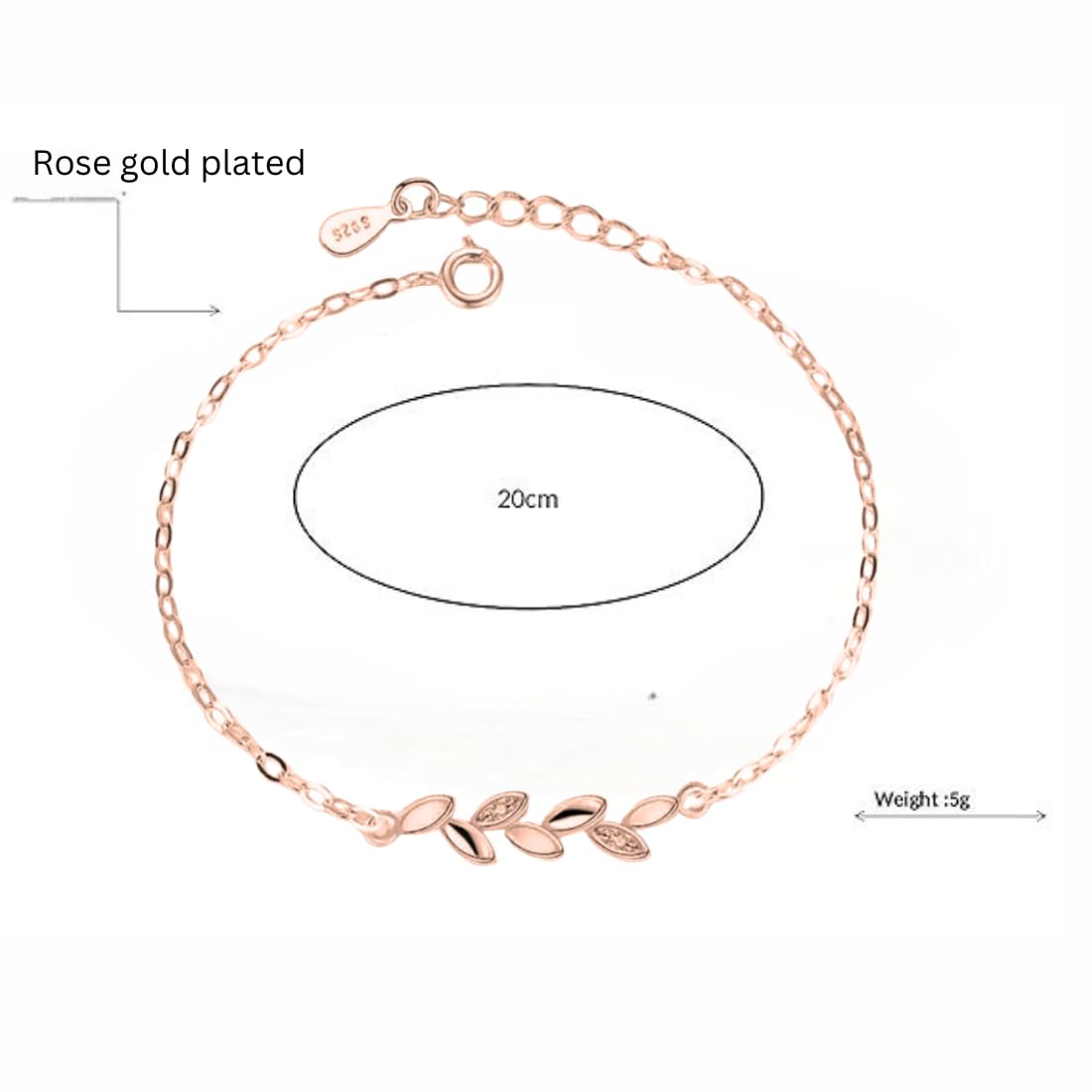 Copper Sterling Silver Plated Charm Bracelet for Women & Girls