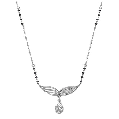 Minimal Mangalsutra in 925 Sterling Silver Tanmaniya Pendant with Black Beads Chain Platinum Plated Design