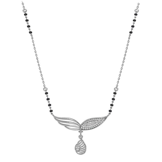 Minimal Mangalsutra in 925 Sterling Silver Tanmaniya Pendant with Black Beads Chain Platinum Plated Design