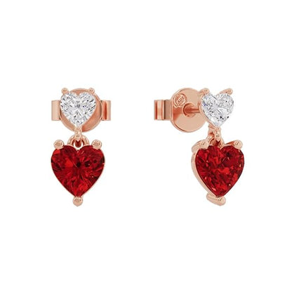 Sterling Silver Dual Heart Gold Dangle Earrings