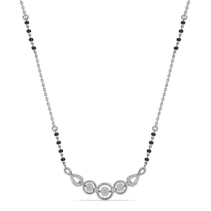 Traditional Mangalsutra in 925 Sterling Silver Tanmaniya Pendant with Black Beads Chain Platinum Plated Swiss Zirconia