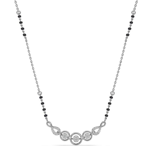 Traditional Mangalsutra in 925 Sterling Silver Tanmaniya Pendant with Black Beads Chain Platinum Plated Swiss Zirconia