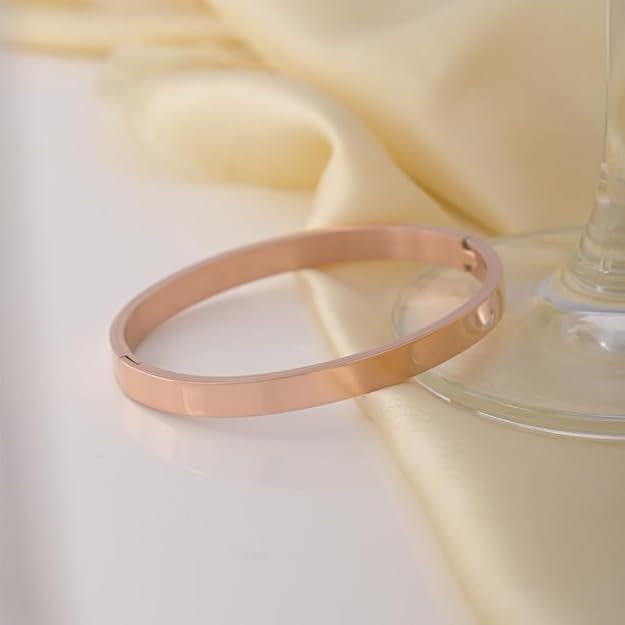 18K Gold Plated Plain Bangle Bracelet - Rose Gold