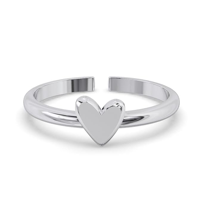 Sterling Silver Ring with Heart in Pure 925 Minimal Design with Adjustable Band
