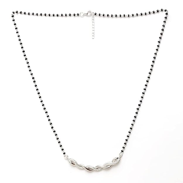 Diamond Mangalsutra Pendant in 925 Sterling Silver Sparkling Zirconia Studded Platinum Plated Design