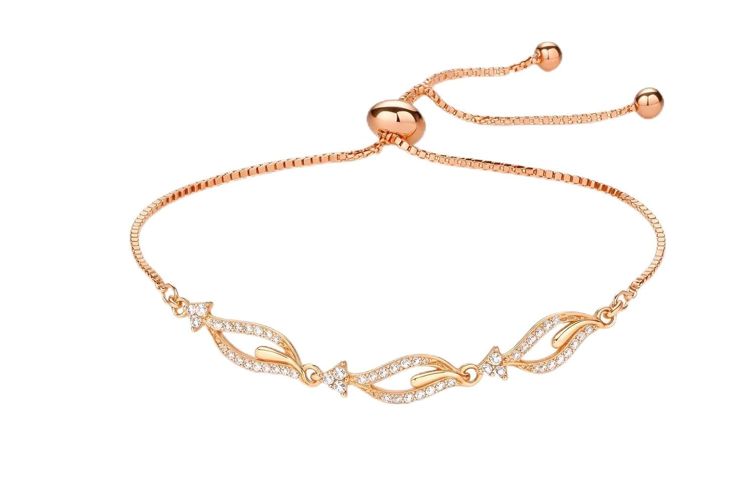 Adjustable Diamond Crystal Rose Gold Charm Bracelet