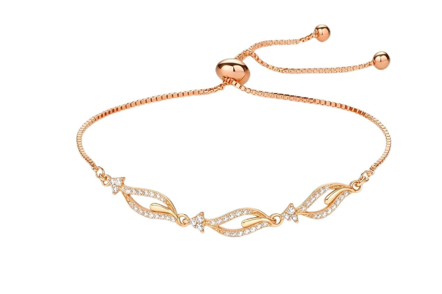 Adjustable Diamond Crystal Rose Gold Charm Bracelet