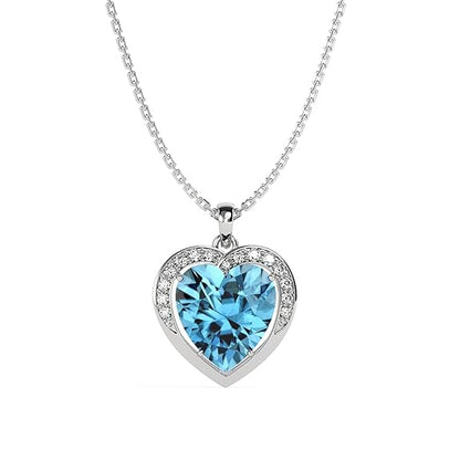 Blue Heart Necklaces in 925 Sterling Silver Sky Blue Zirconia Pendant Design