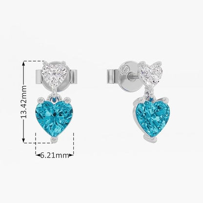 Sterling Silver Dual Heart Gold Dangle Earrings
