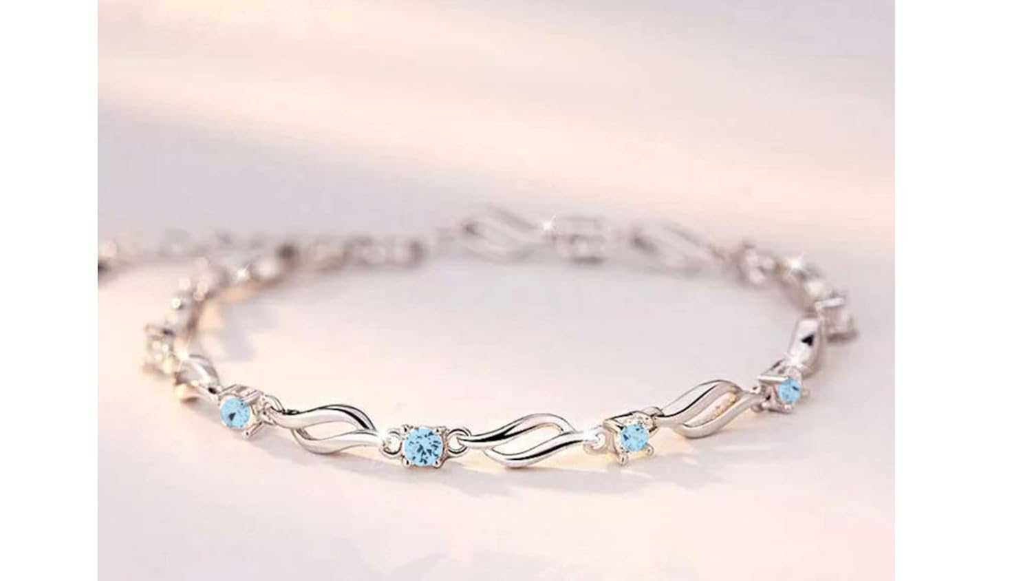 Glam up Your Look with Stylish 925 Silver-Plated Copper Bracelet for Women and Girls (Sky Blue Color)