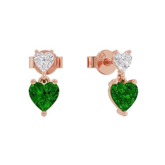 Sterling Silver Dual Heart Gold Dangle Earrings