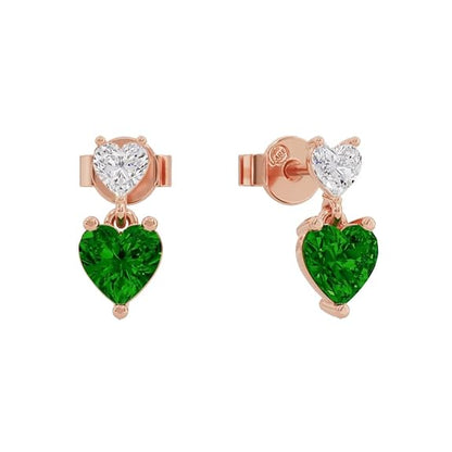 Sterling Silver Dual Heart Gold Dangle Earrings