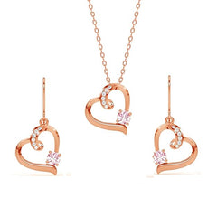 Sterling Silver Pink Heart Jewelry Set
