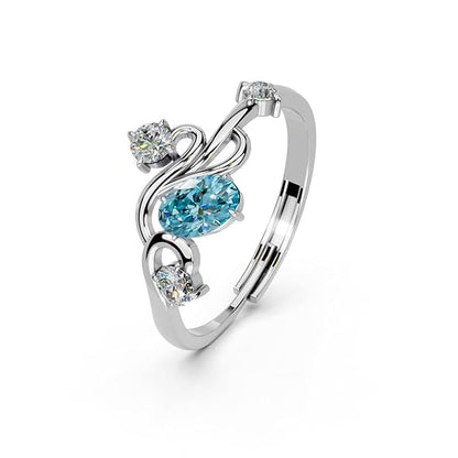 Silver Ring with Blue Gem in 925 Pure Sterling Silver Adjustable Style
