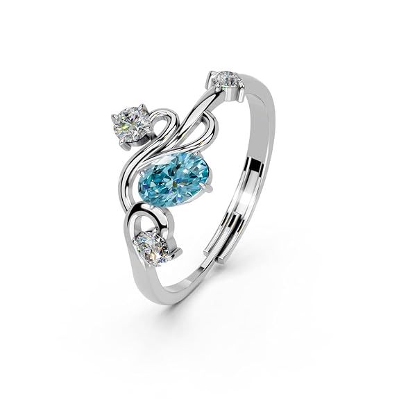 Silver Diamond Heart Ring in 925 Pure Sterling Silver Adjustable Elegant Design